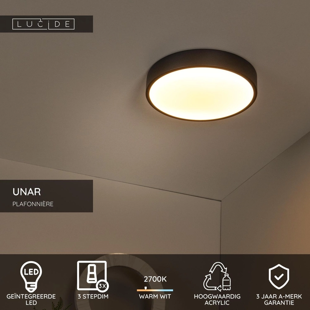 Deckenlicht Unar Ø 30cm - 2700K - schwarz Lucide 5411212791870