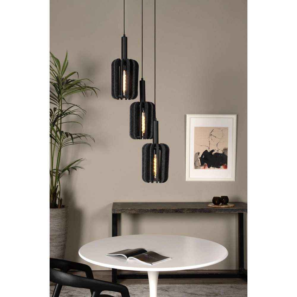 Elegante Pendellampe Rafal 3-Licht rundschwarz mit Grau Lucide 5411212452788