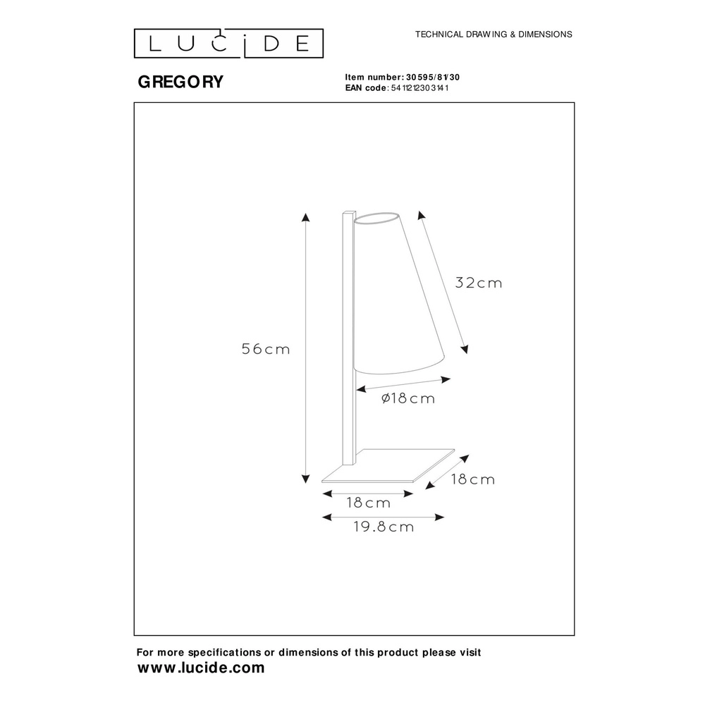 Design-Tischlampe Gregory Schwarz Lucide 5411212303141