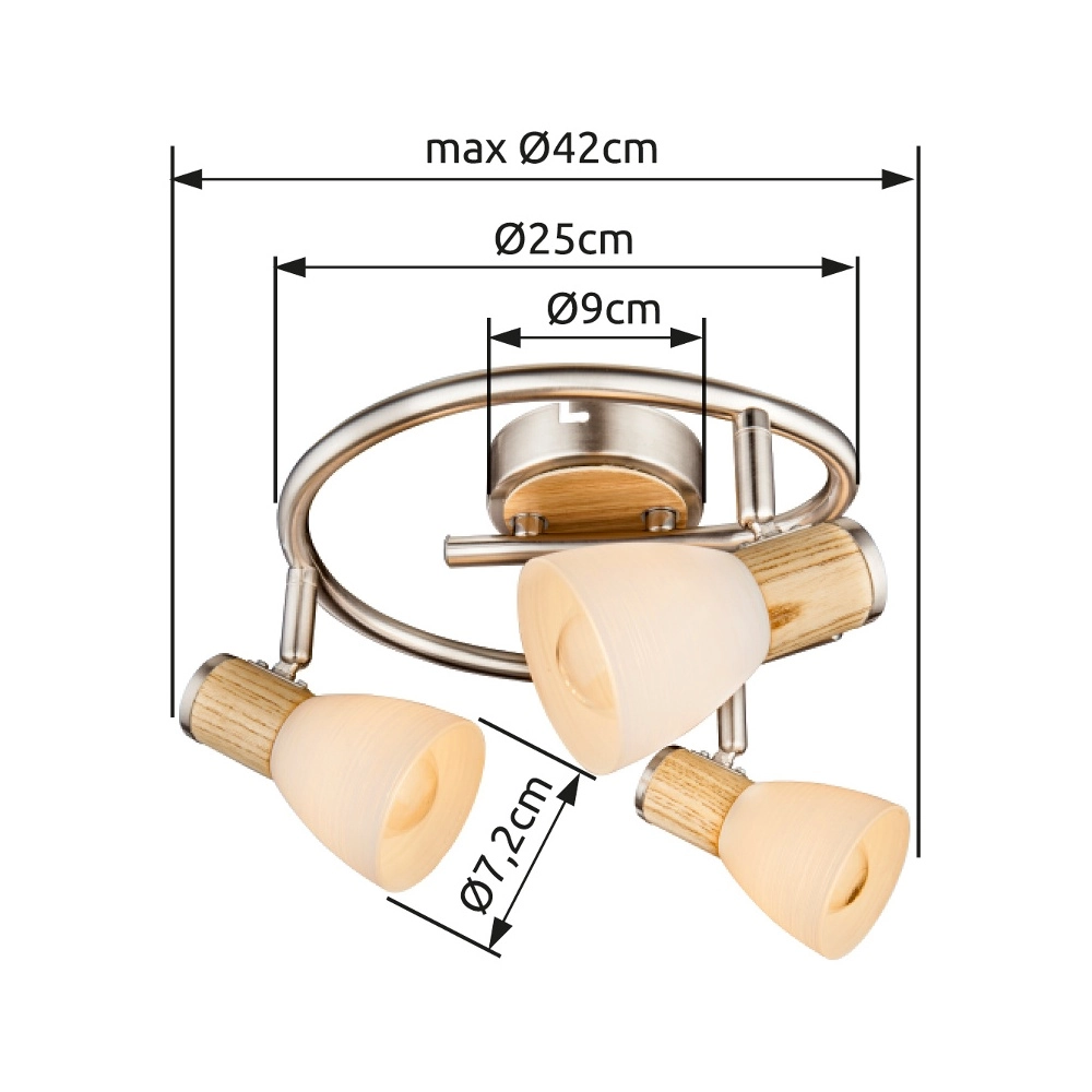 Deckenlampe Gylfi Nickel mit Holz-3-Fenstern Globo 9007371349548