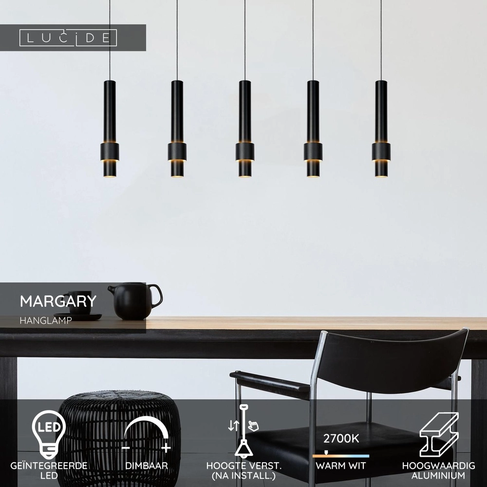 Elegante Pendellampe Margary 5-Licht Schwarz Lucide 5411212241917