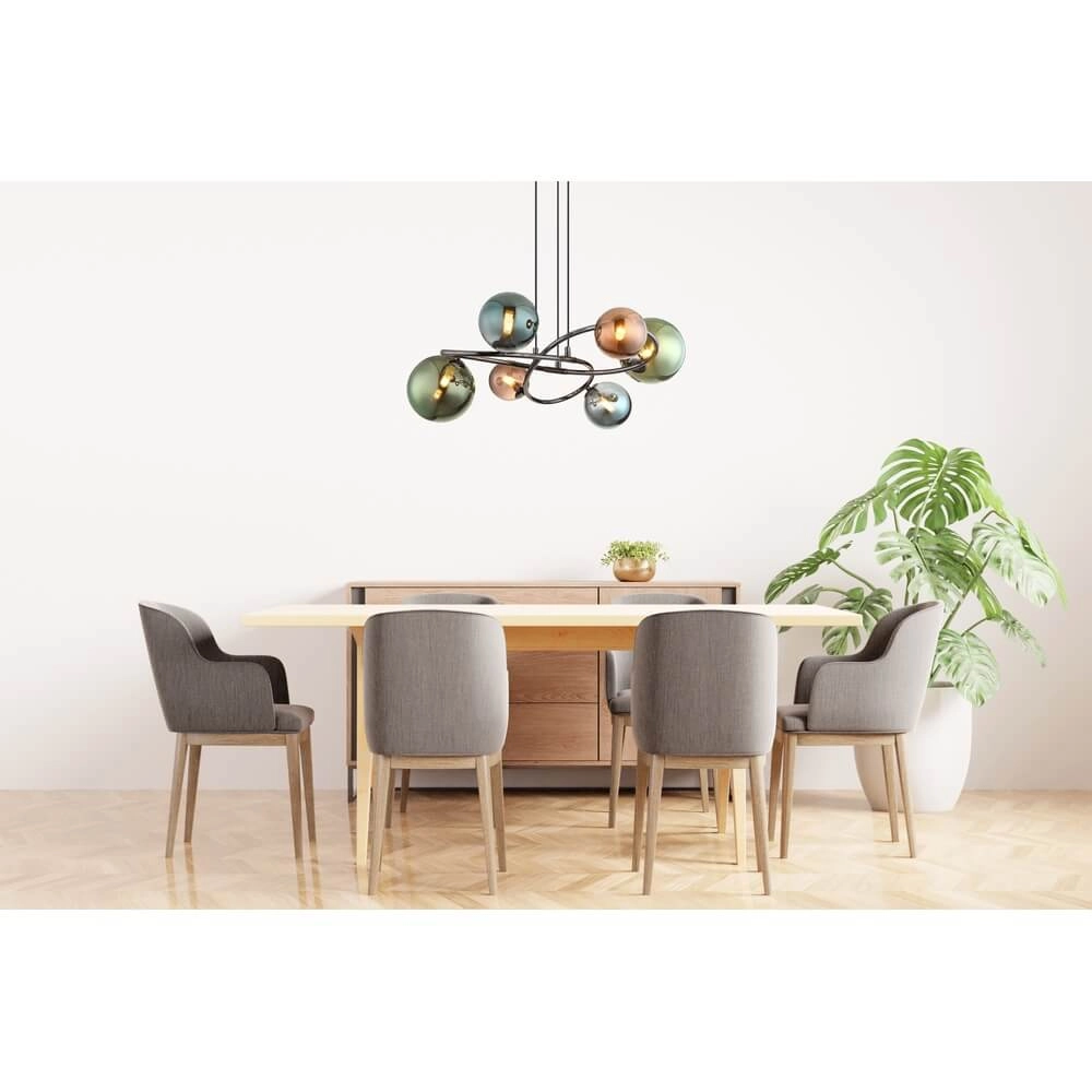 Schwarze Pendelleuchte Riha Farbiges Glas 6-flammig Globo 9007371447114