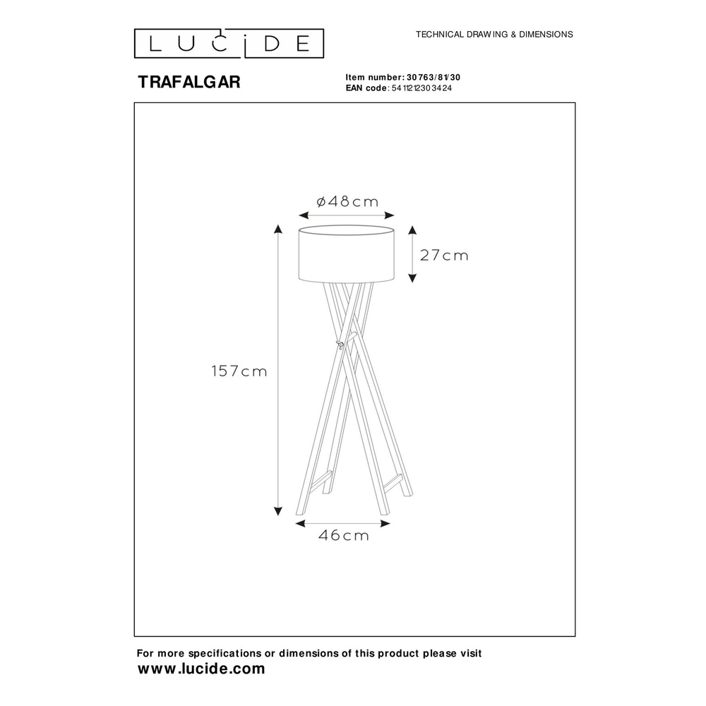 Stehlampe Trafalgar Schwarz Lucide 5411212303424