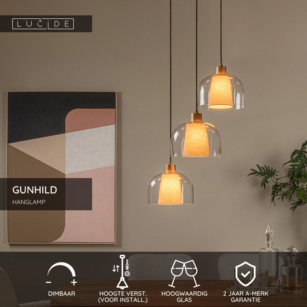 Design-Pendellampe Gunhild 3-Licht goldene Patrone Lucide 5411212303363