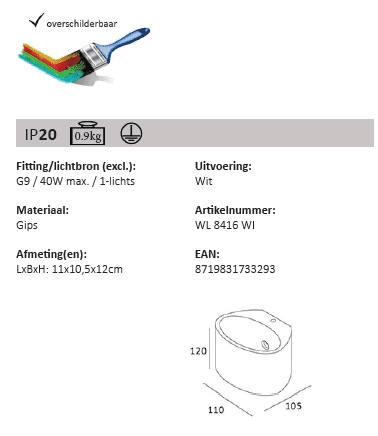 Malbarer Wandscheinwerfer Plaster Round Oben-unten weiß Artdelight 8719831733293