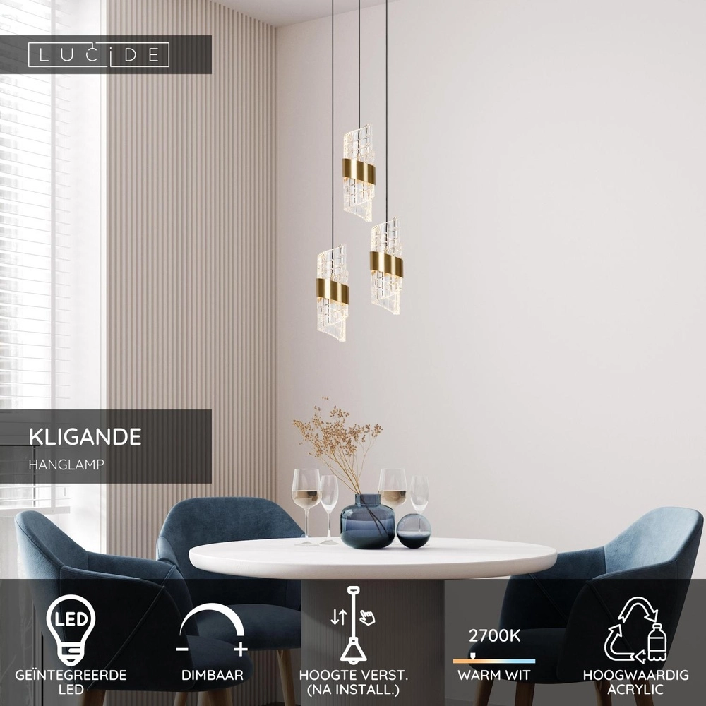 Design-Pendellampe Kligande 3-Licht Gold Lucide 5411212134608