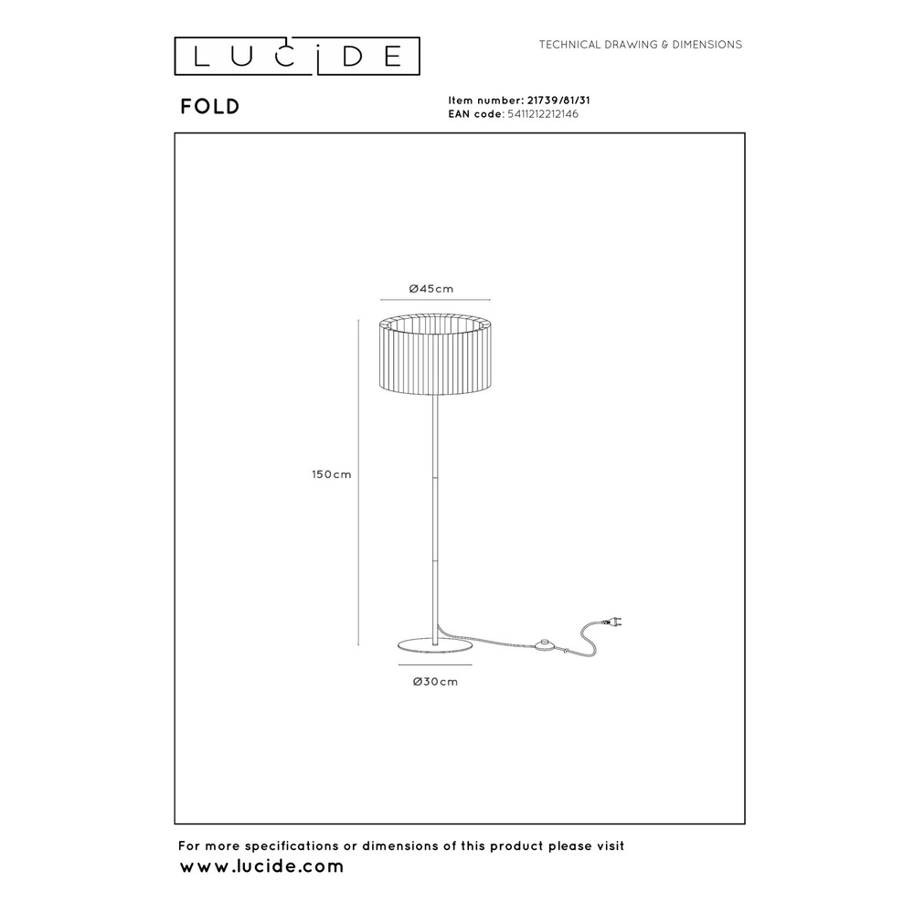 Design-Stehlampe Fold Ø 45cm x 150cm Lucide 5411212212146