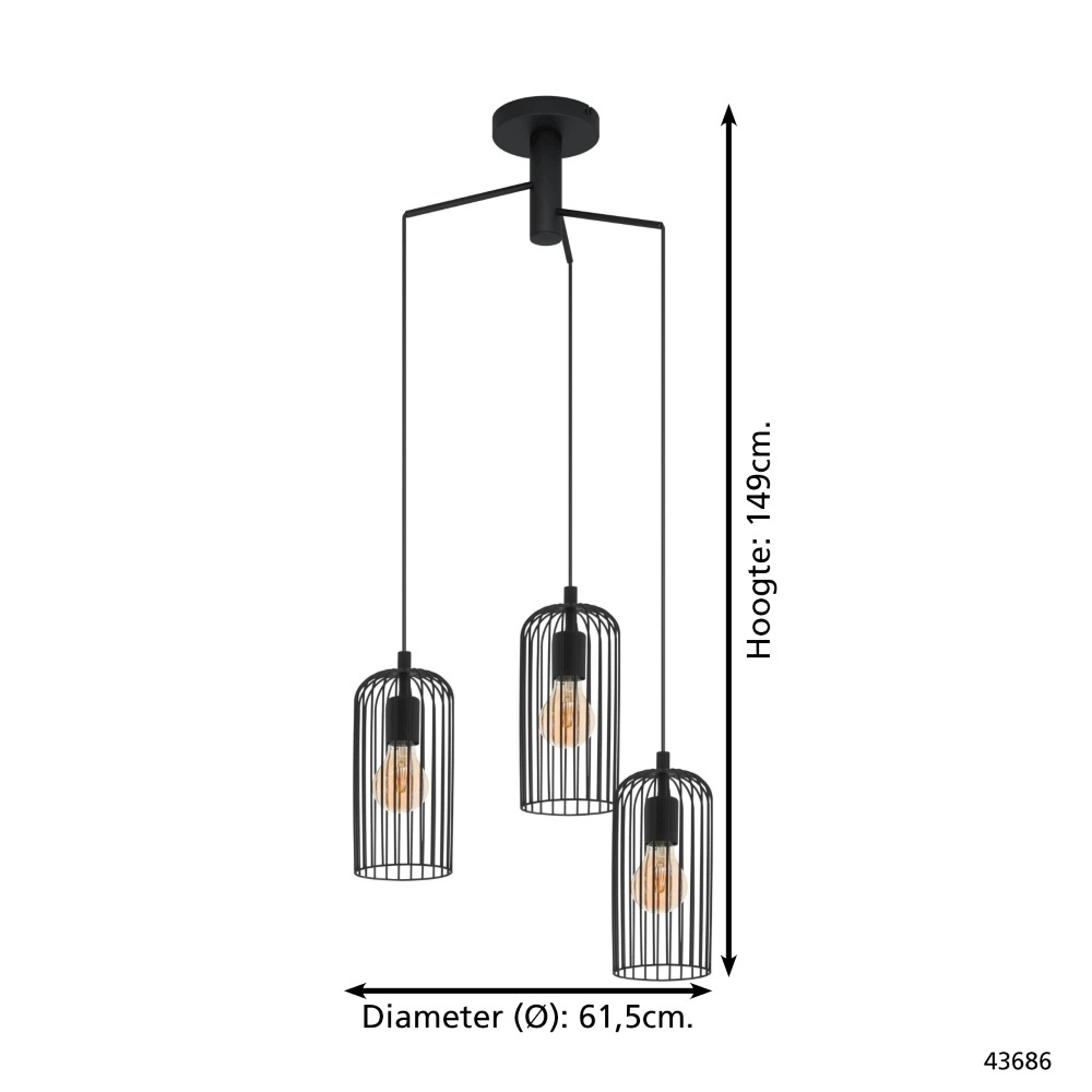 3-flammige Pendelleuchte Roccamena 1 schwarz Eglo 9002759436865
