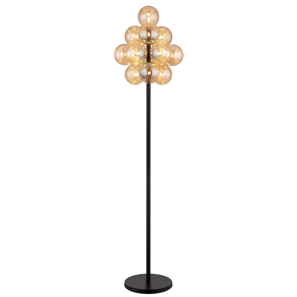 Schwarze Stehlampe Conor mit Bernsteinglas