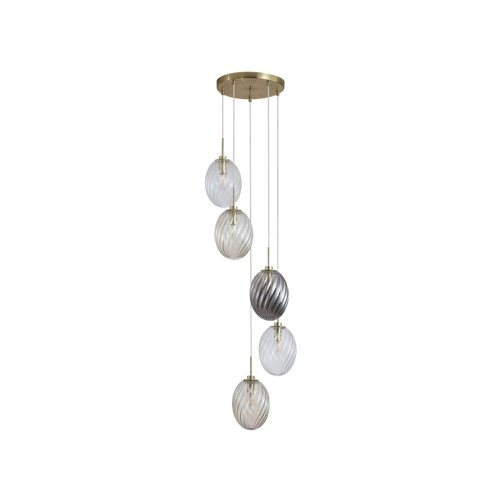 5-flammige Pendelleuchte Whirl rundes farbiges Glas Searchlight 5053423285931