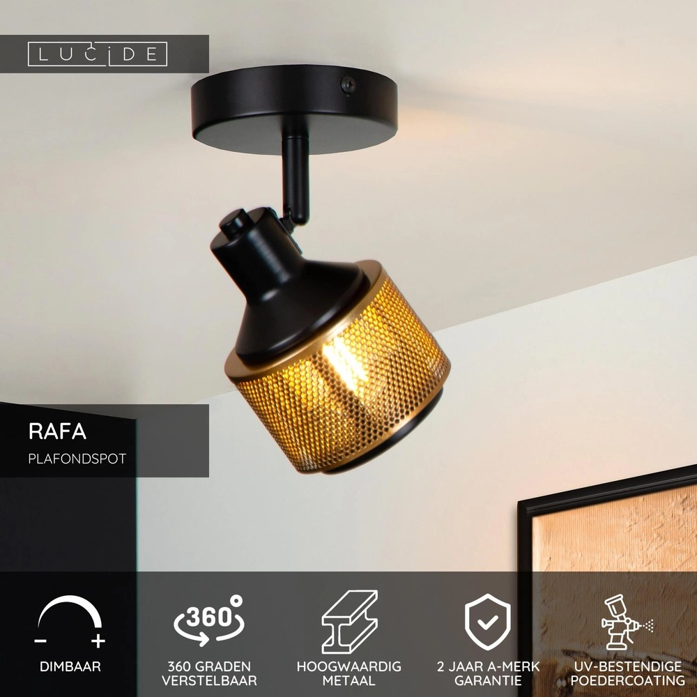 Deckenlampe Rafa Schwarz mit Kupfer Lucide 5411212771285