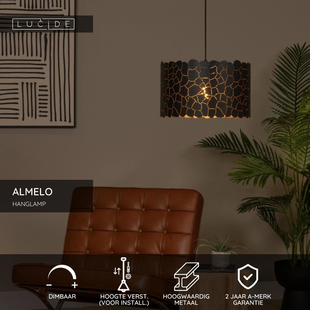 Pendellampe Almelo schwarz mit Gold innen Ø 40 cm Lucide 5411212211897