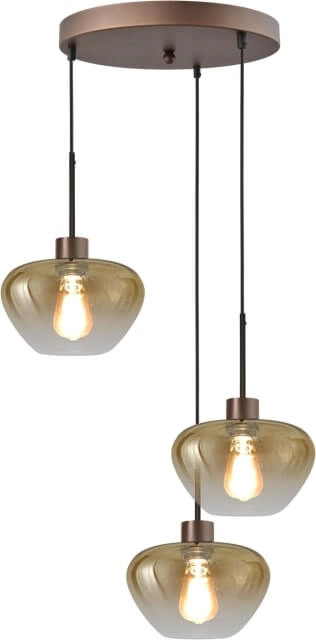 3-flammige Pendelleuchte Genua braun mit 3x Goldglas Ø 24cm