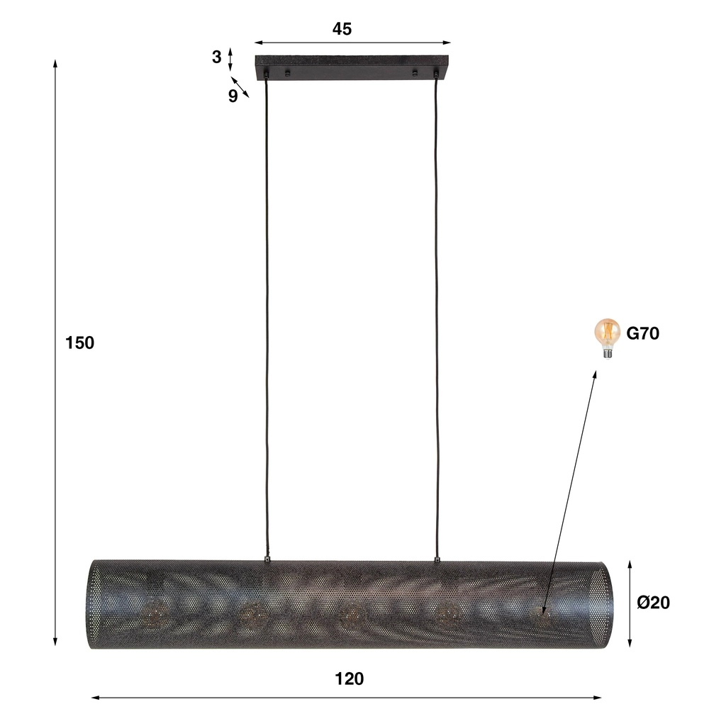 Horizontale Netz-Pendelleuchte Tubon 120 cm – 5x E27 Lyora 8716803512245