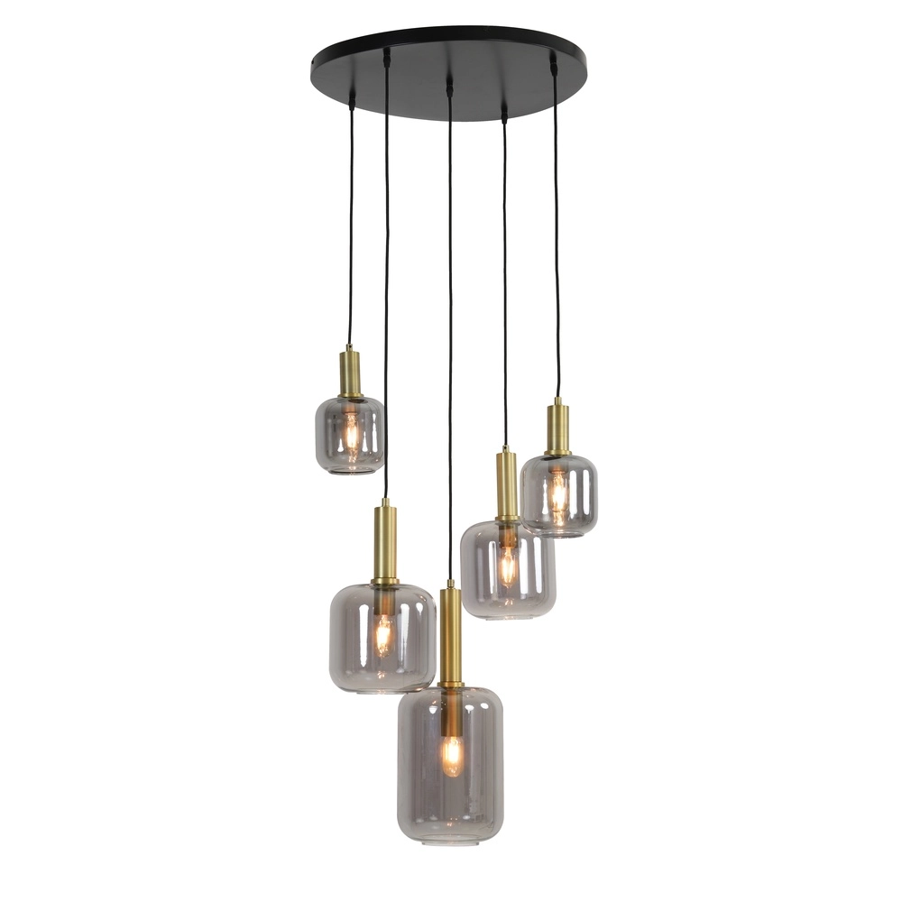 Vide Pendellampe Lekar 5x E27 – Messing mit Rauchglas Light & Living 8717807604585