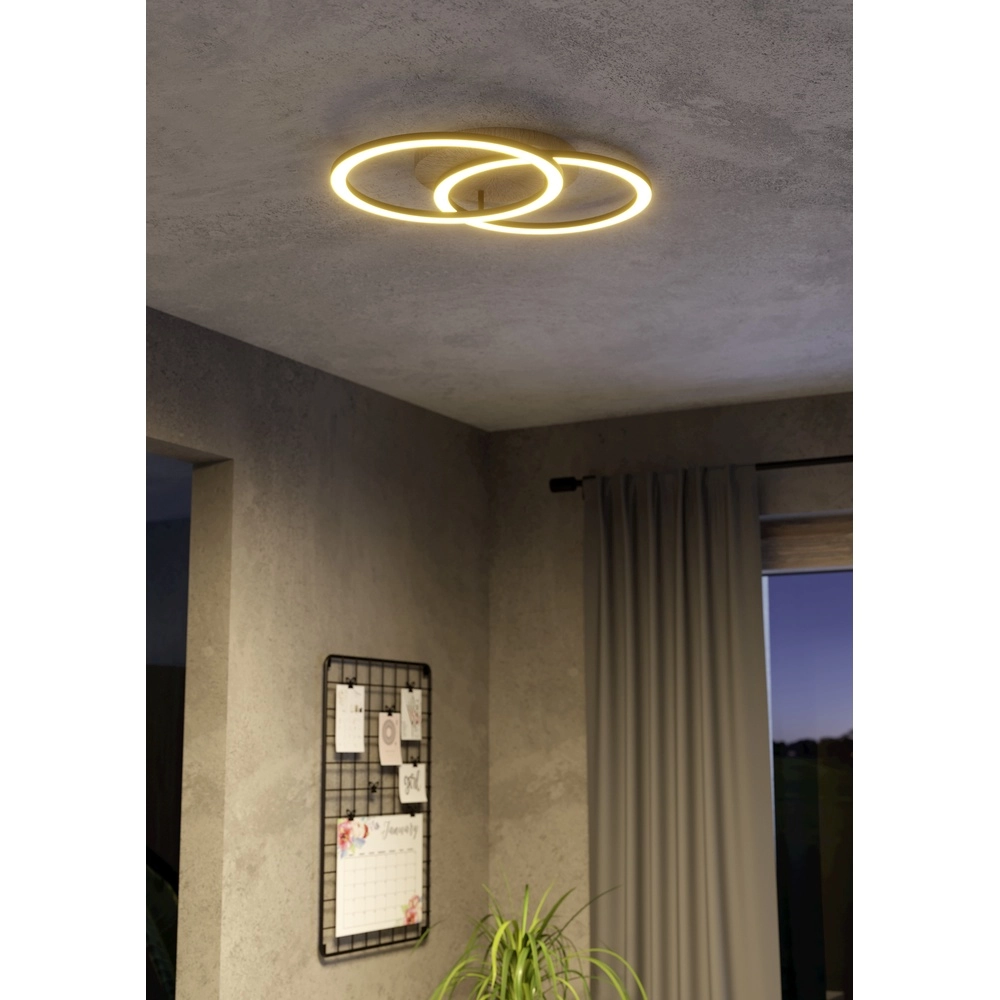 Zigbee-Deckenlampe Lomaltas-Z Schwarz mit Holzoptik – rund Eglo 9008606327898