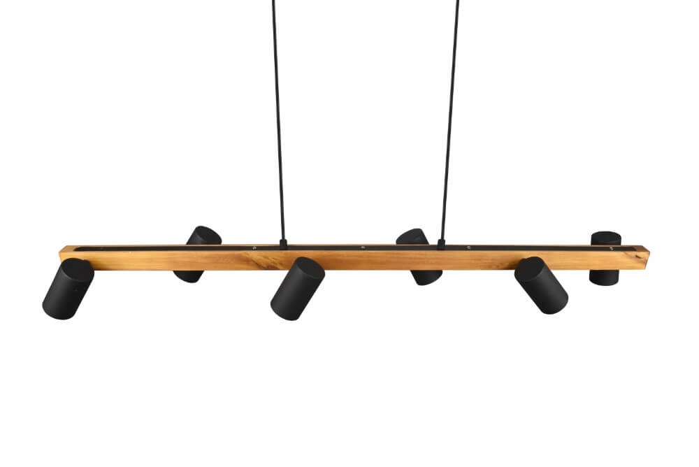 Hängelampe Marley 6-helles Schwarz mit Holz Trio 4017807523843