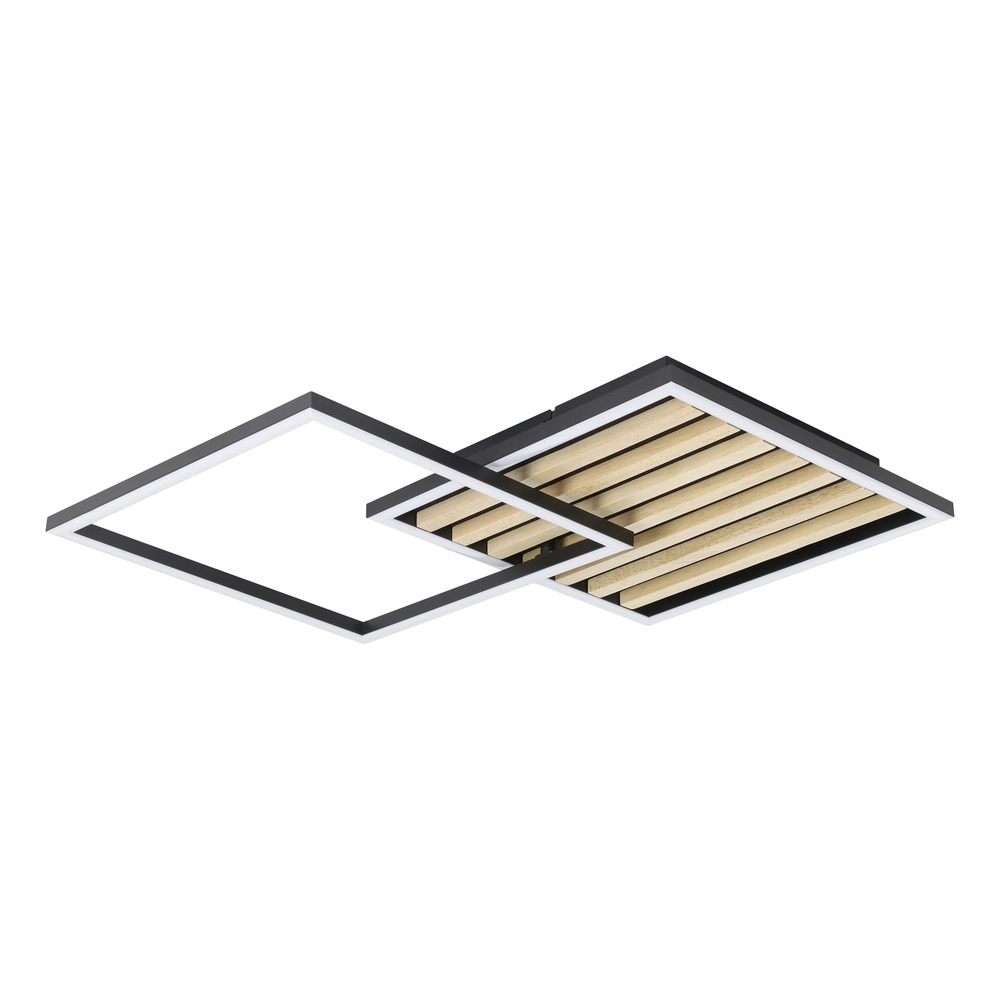 Moderne Deckenlampe Cembrano Schwarz mit Holzquadrat 48,5 x 48,5 cm Eglo 9008606388226