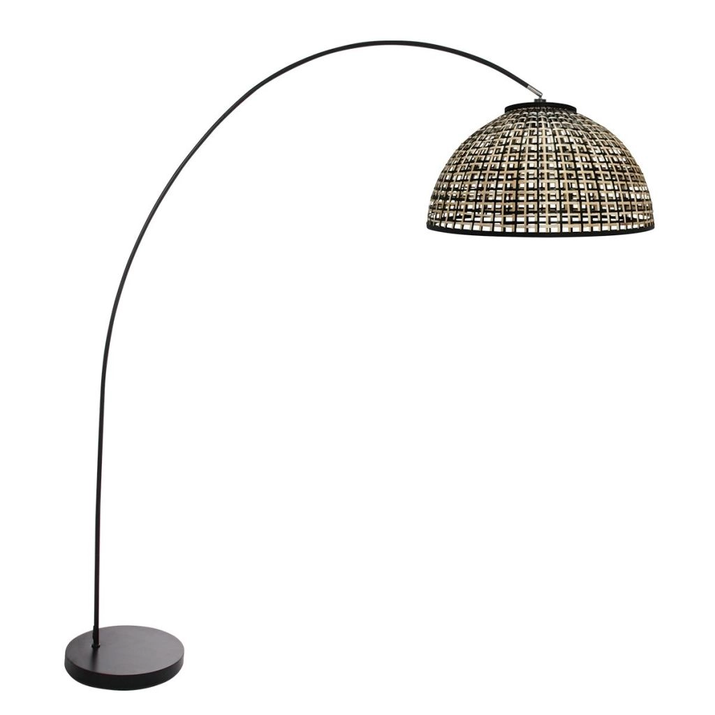 Schwarze Bogenlampe Solva mit Bambusschatten Ø60 cm