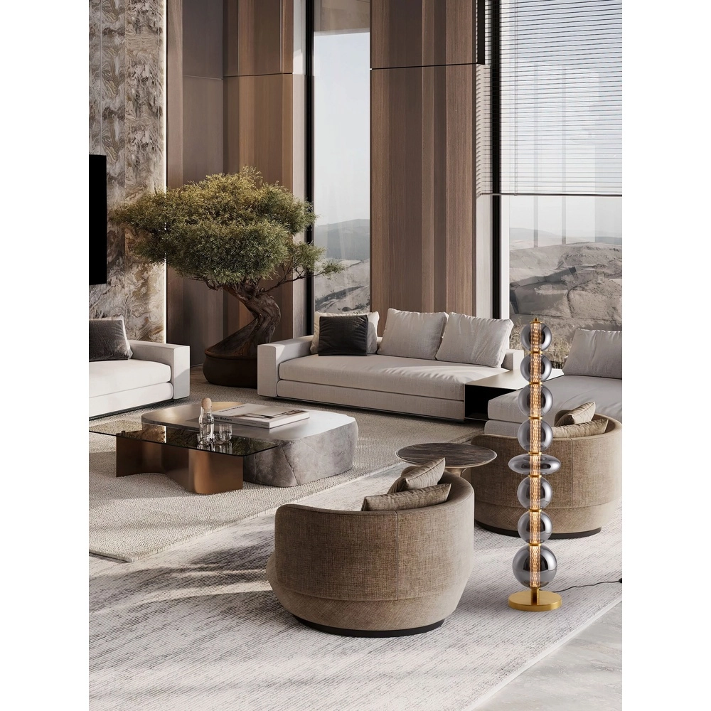 Design-Stehlampe Navi Gold mit Rauchglas Lyora 5212017477590