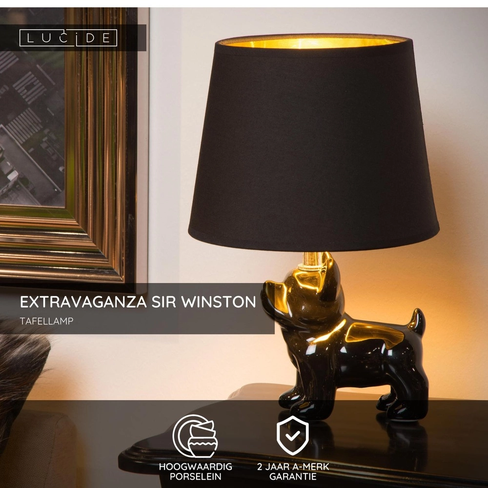 Tischlampe Extravaganza Sir Winston Hund Schwarz Lucide 5411212134103