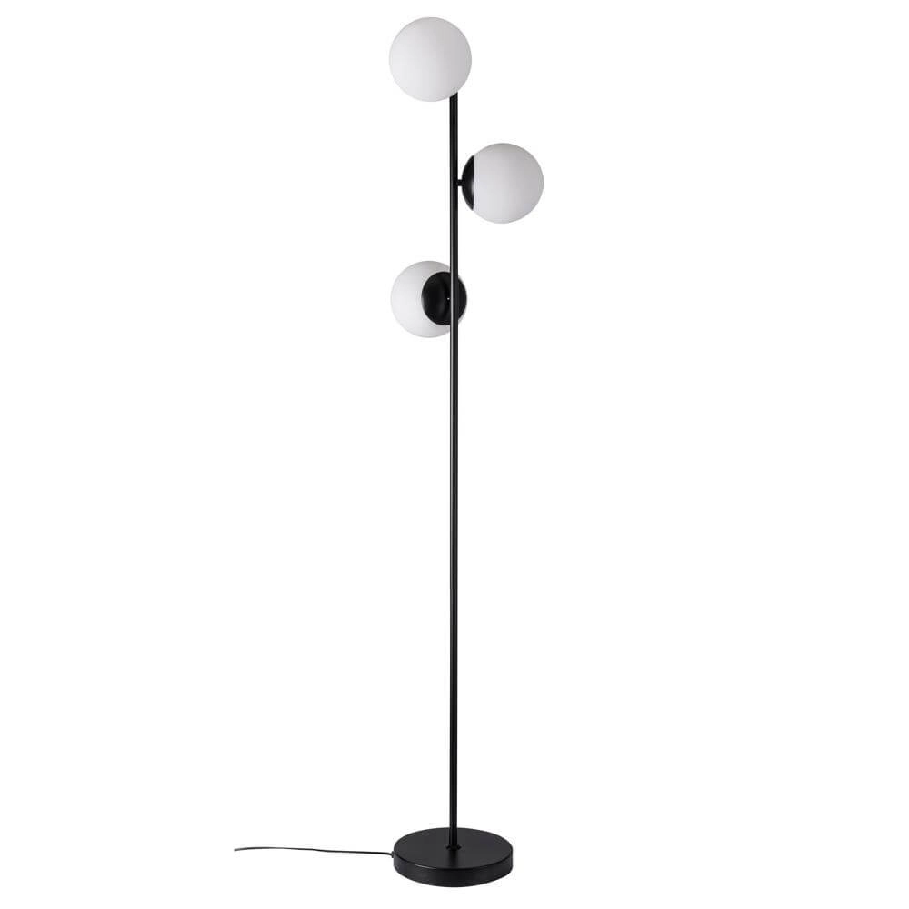 Stehlampe Lilly 3-flammig schwarz mit weißer Kugel