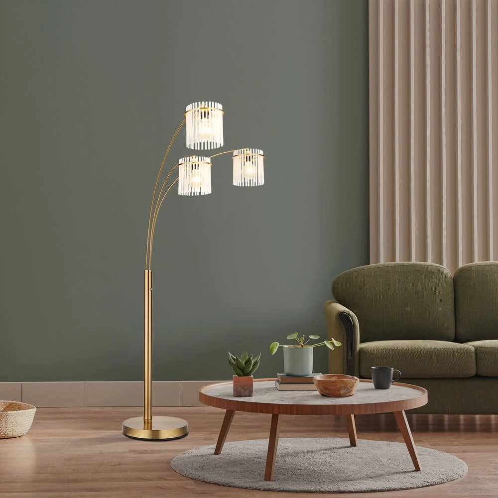 Goldene Stehleuchte Gorley mit Glas 3-flammig Globo 9007371481019