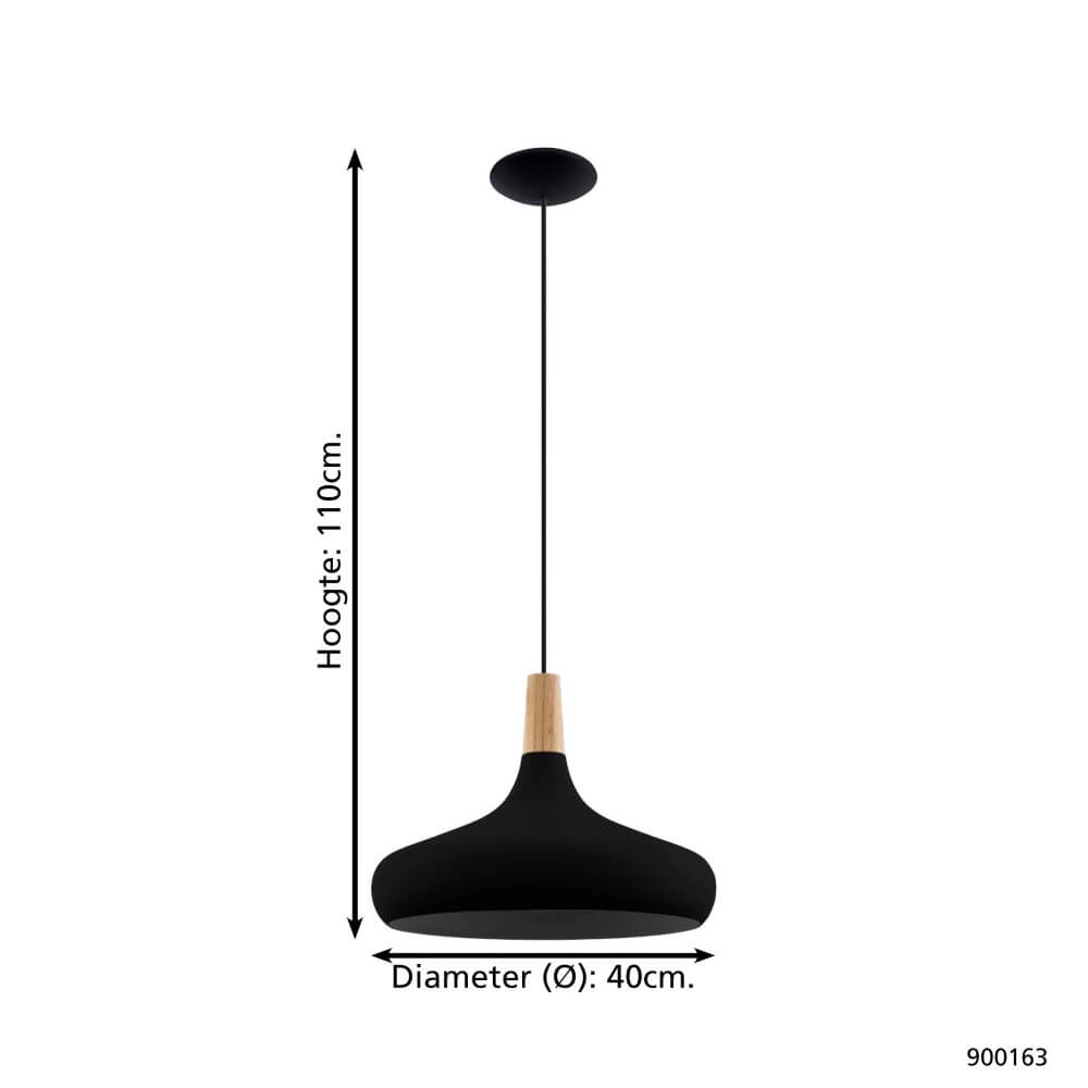 Schwarze Hängelampe Sabinar Ø 40cm mit Holz Eglo 9008606235797
