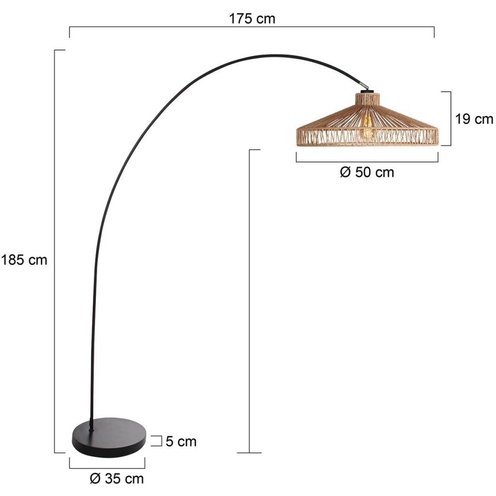 Schwarze Bogenlampe Solva mit Bambusschatten Ø50 cm Steinhauer 8712746182637