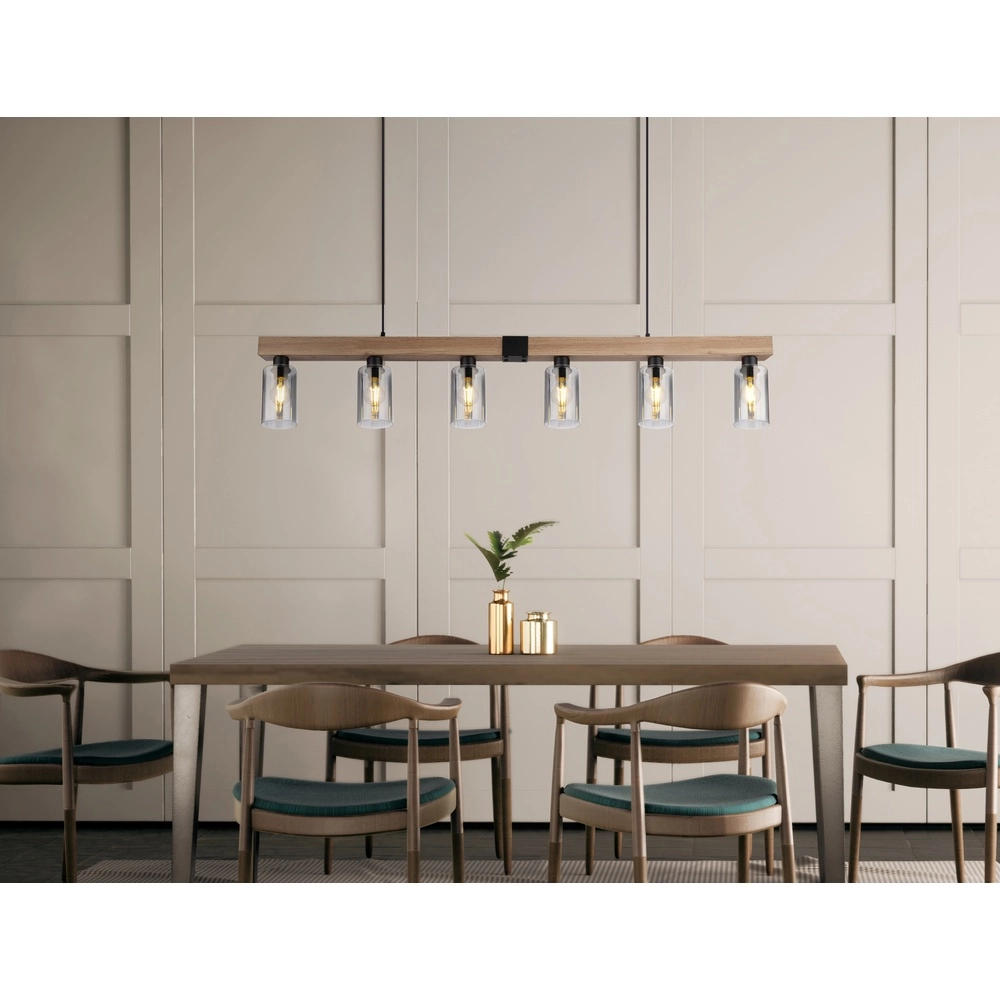 Pendellampe Hadera 6-Licht Schwarz mit Rauchglas Globo 9007371443253
