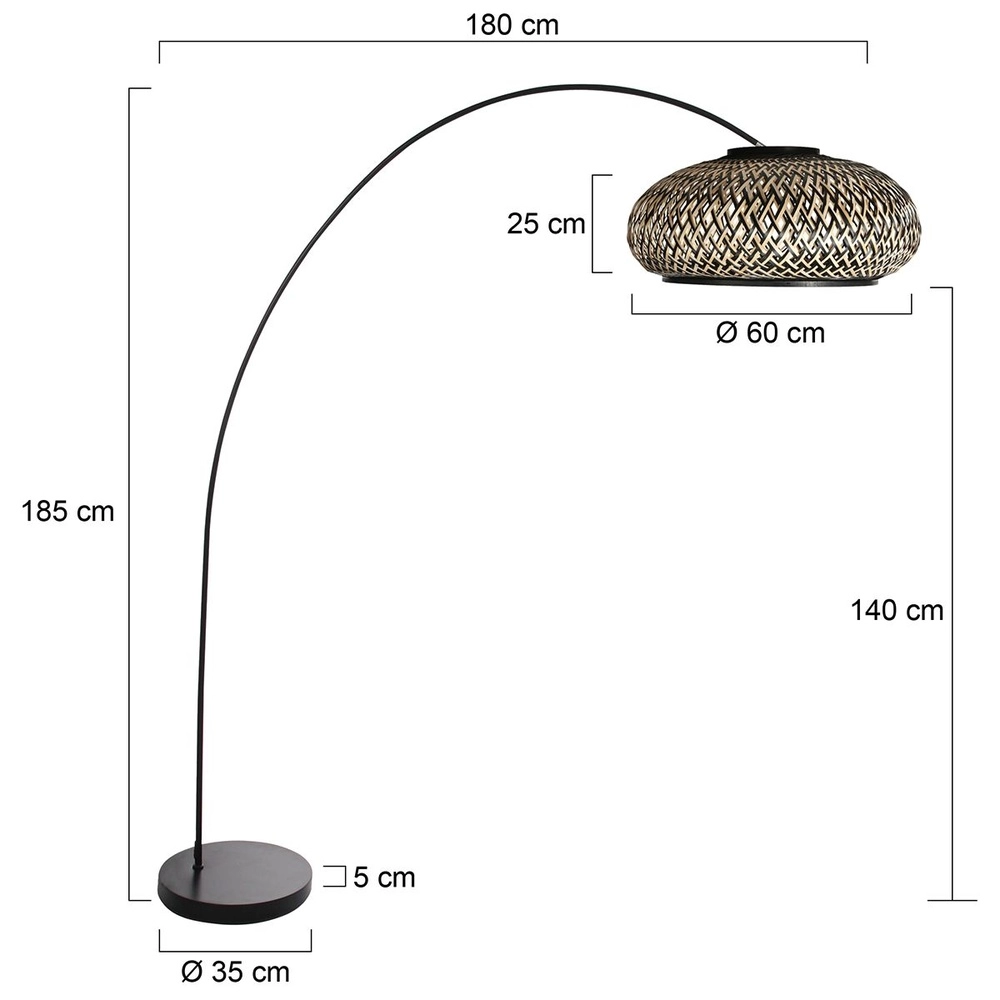 Bogenlampe solva mit schwarzem und Rattanschirm Ø 60cm Steinhauer 8712746182606