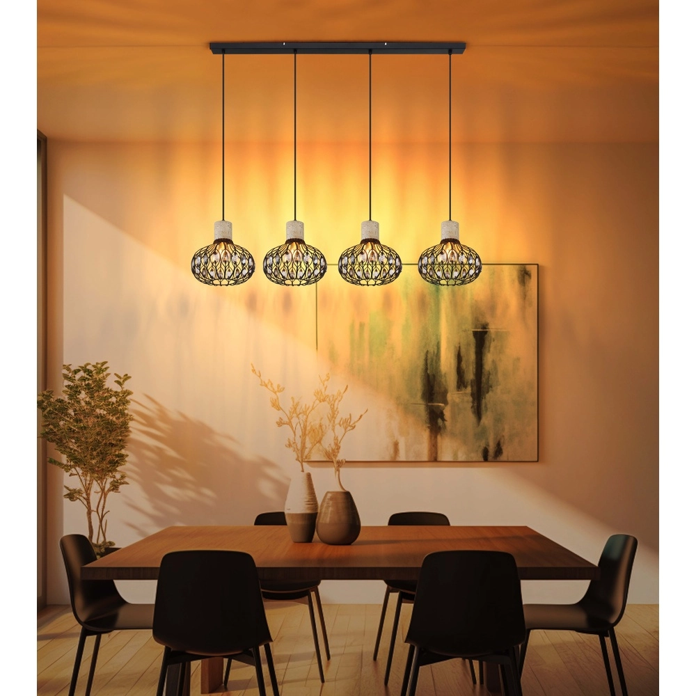 4-Licht Pendellampe Dorthy Country Black Globo 9007371572069