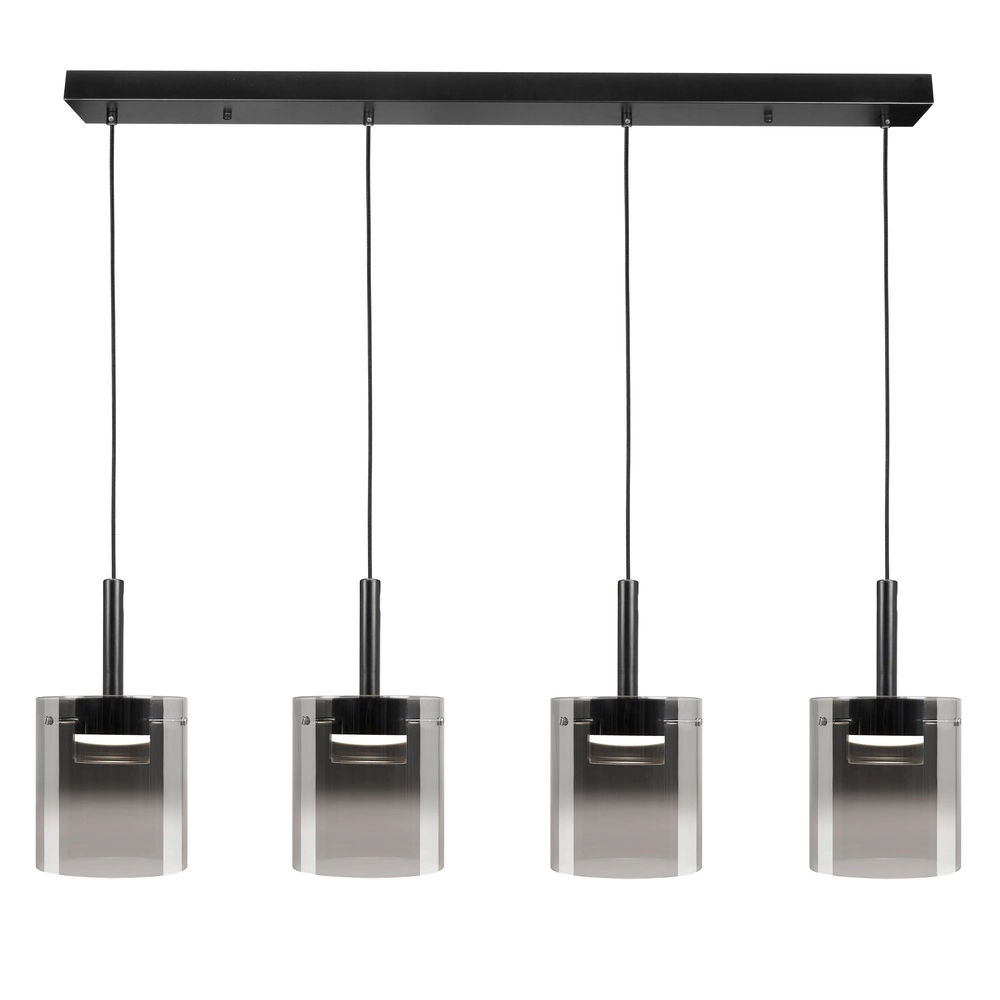 5-flammige Pendelleuchte Salerno schwarz mit Rauchglas