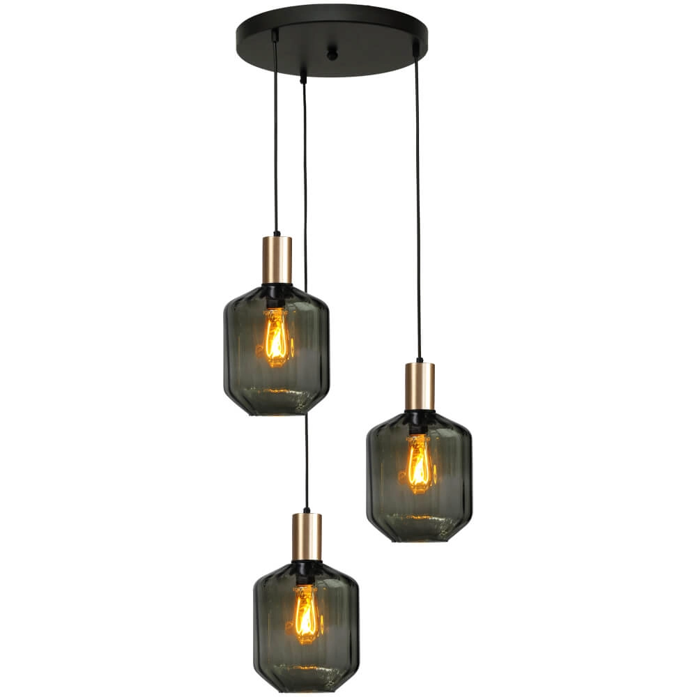 3-flammige Loft-Hängelampe - Gold - Porto mit grünen Jagger-Gläsern