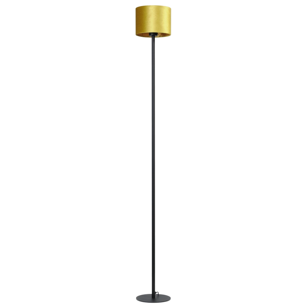 Schwarze Stehlampe Venus 175cm mit ockergelbem Lampenschirm
