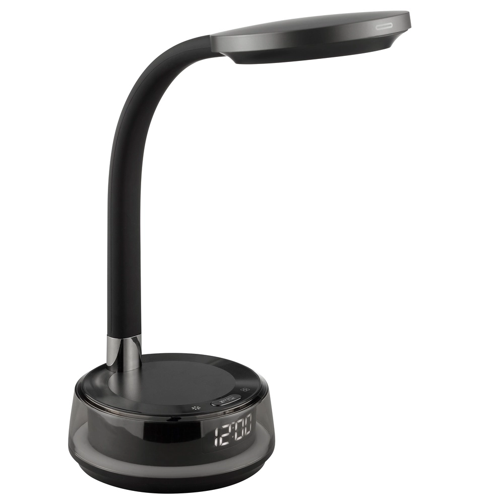 Schreibtischlampe Moonglow Schwarz mit der Uhr Brilliant 4004353460685