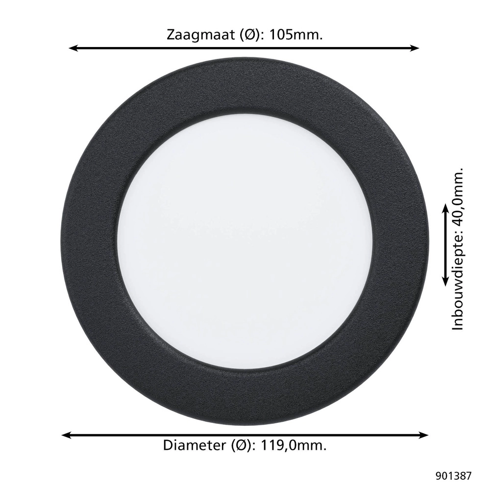 Einbaulampe Fueva 6 rund – schwarz – Ø 11,9 cm Eglo 9008606330683