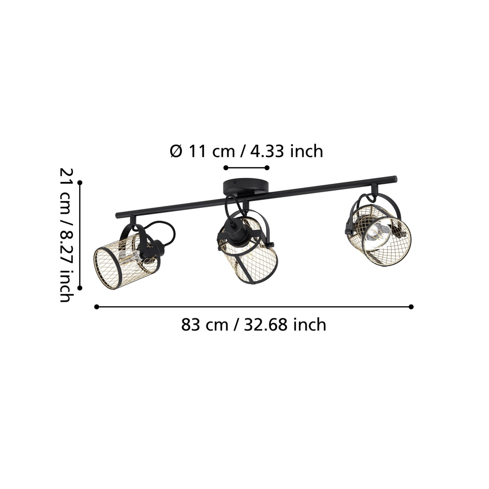 3-Licht Deckenlampe Dellow Schwarz mit Gold Eglo 9002759435332