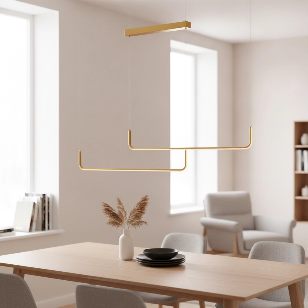 Schlanke Pendelleuchte Strita Gold Doppel 3000K