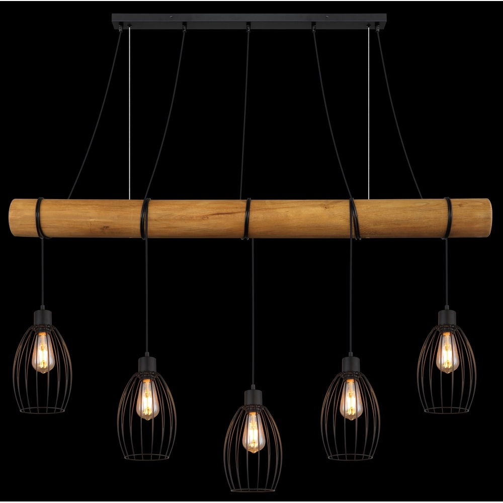 Land-Pendellampe Berti 5-Licht Holz mit Schwarz Globo 9007371586325
