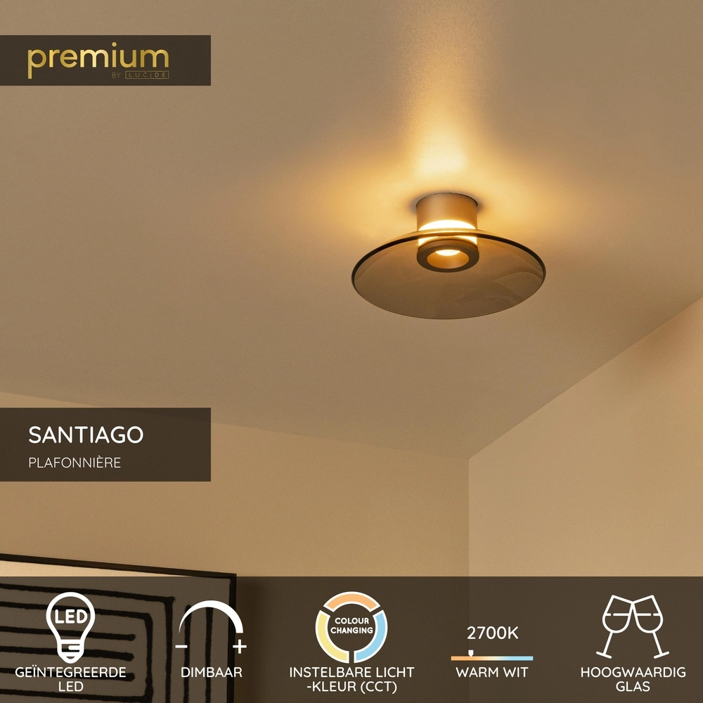 LED-Deckenlicht Santiago Ø 23 cm – Champagner mit Bernsteinglas Premium by Lucide 5411212221889