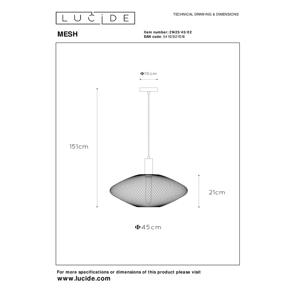 Netz-Pendellampe Mesh Ø 45cm Gold Lucide 5411212211316