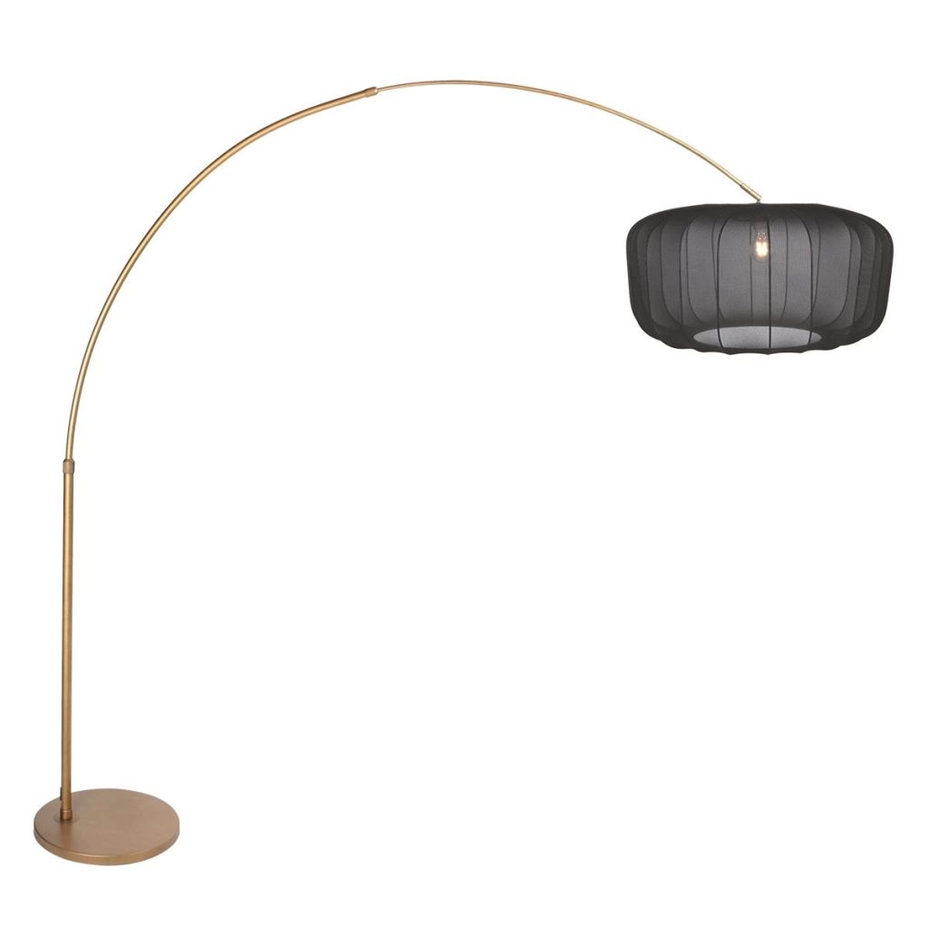 Bronzene Bogenlampe Vela Lino mit schwarzem Farbton Ø60 cm