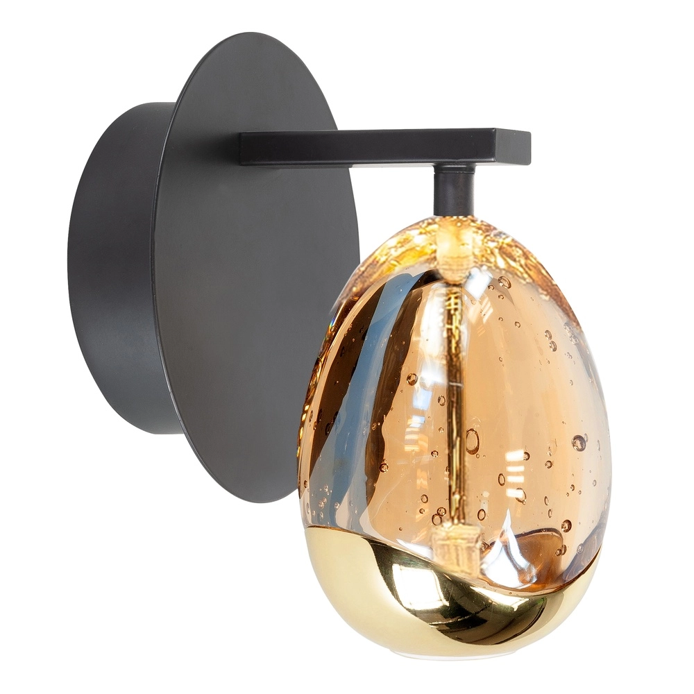 Wandleuchte Golden Egg schwarz mit Braunglas