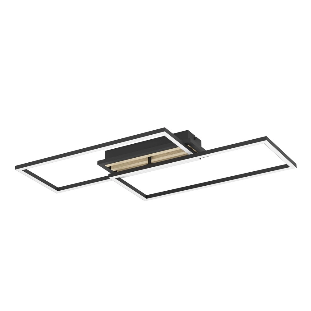 Moderne Deckenlampe Cembrano Rechteck schwarz mit Holz