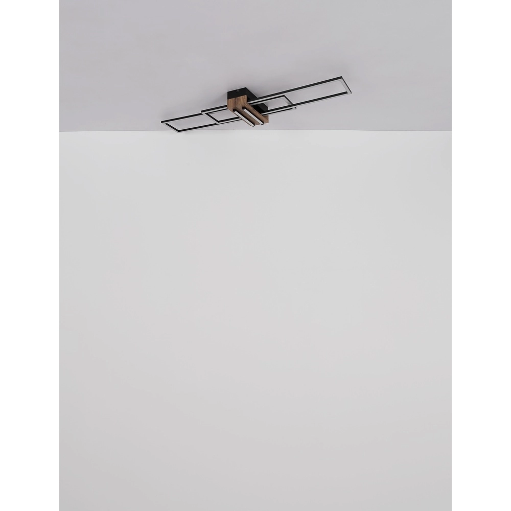 Moderne Deckenlampe Dakari Schwarz mit Holz Globo 9007371528479