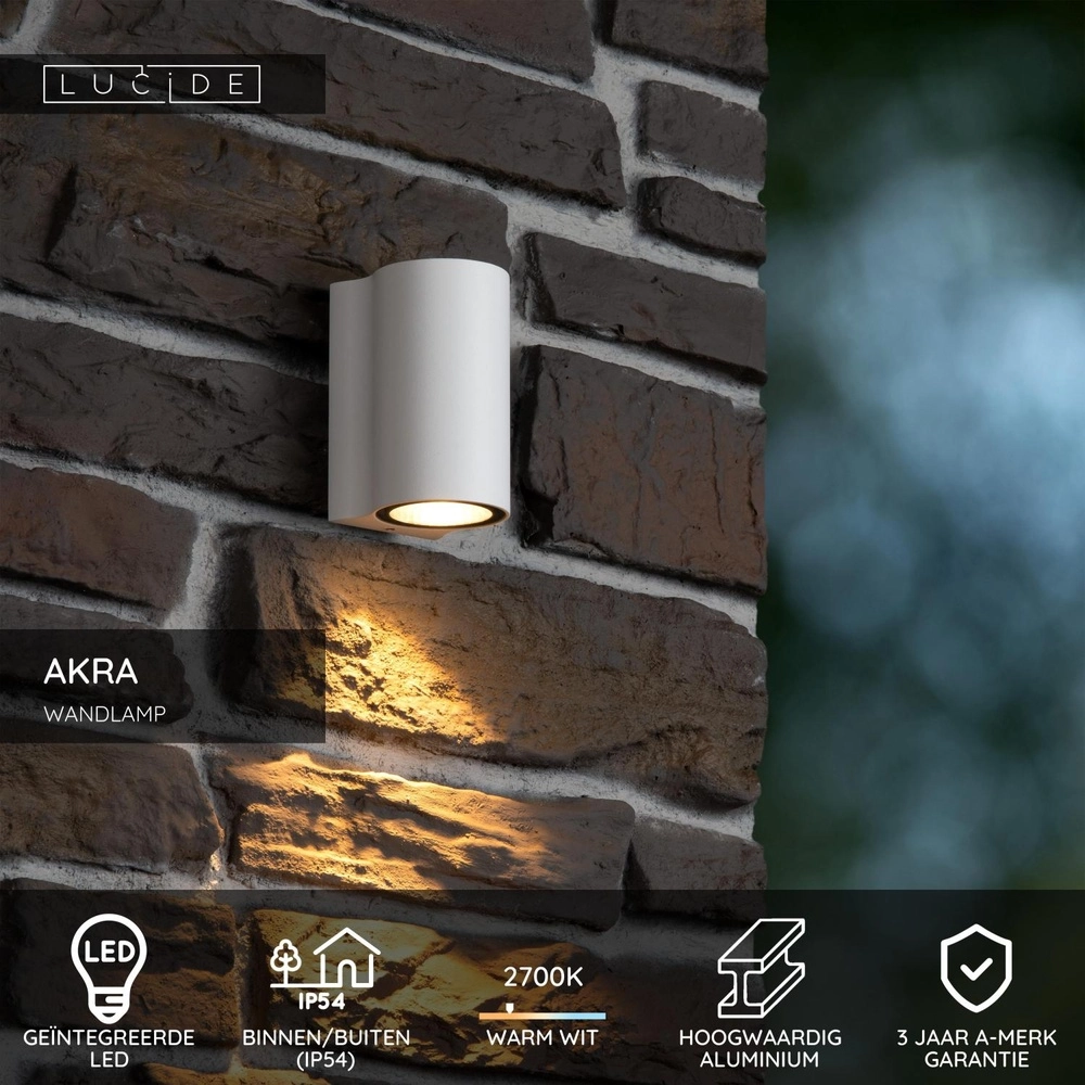 Design-Wandlampe Akra Unten weißes IP54 Lucide 5411212334039