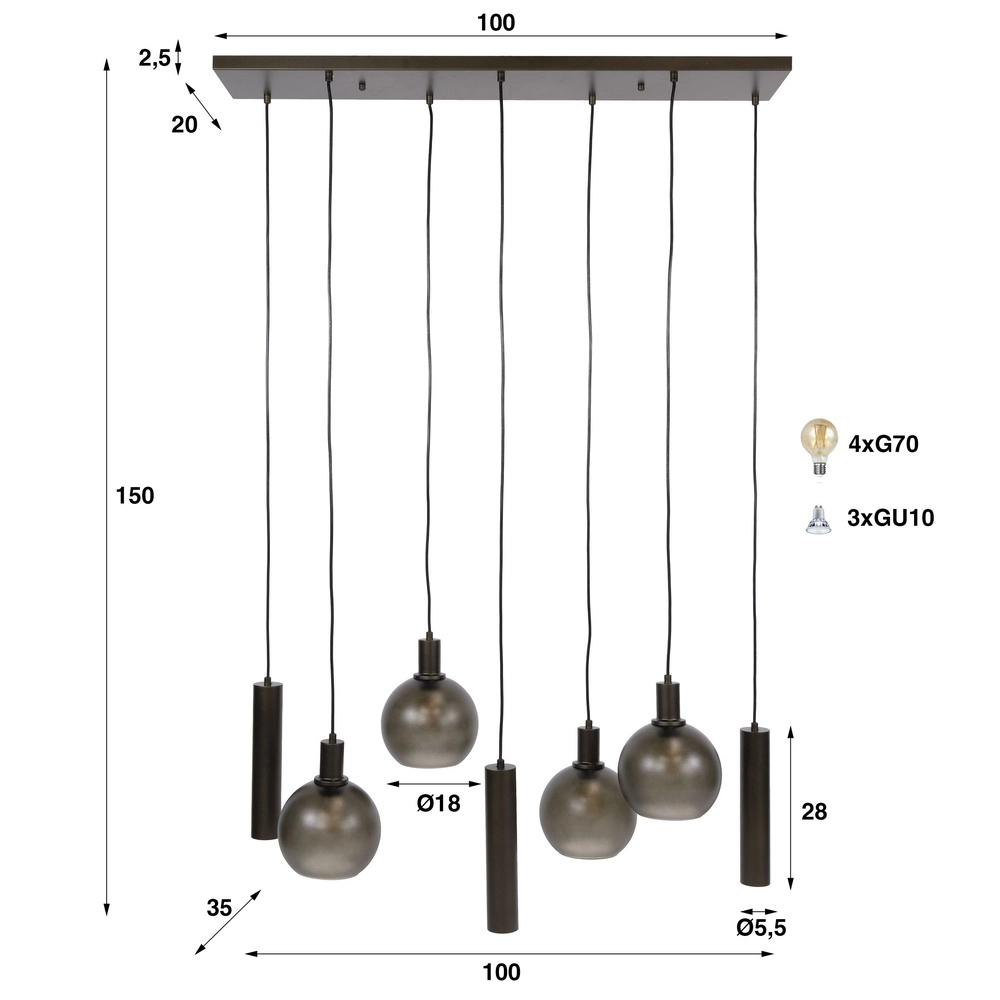 Esstisch-Pendellampe Sfera mit Glaskugeln und Anhängern Lyora 8716803512399