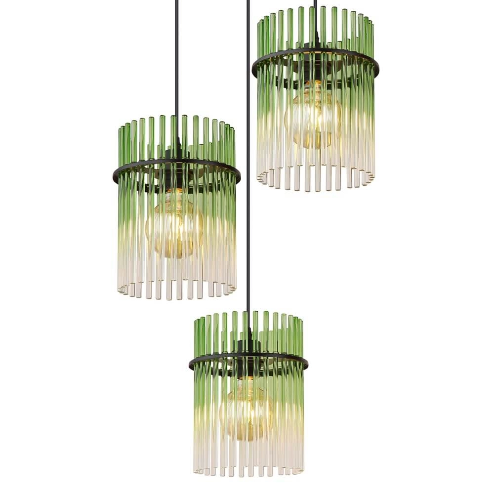 Schwarze Pendelleuchte Gorley mit grünem Glas Ø 47cm Globo 9007371462988
