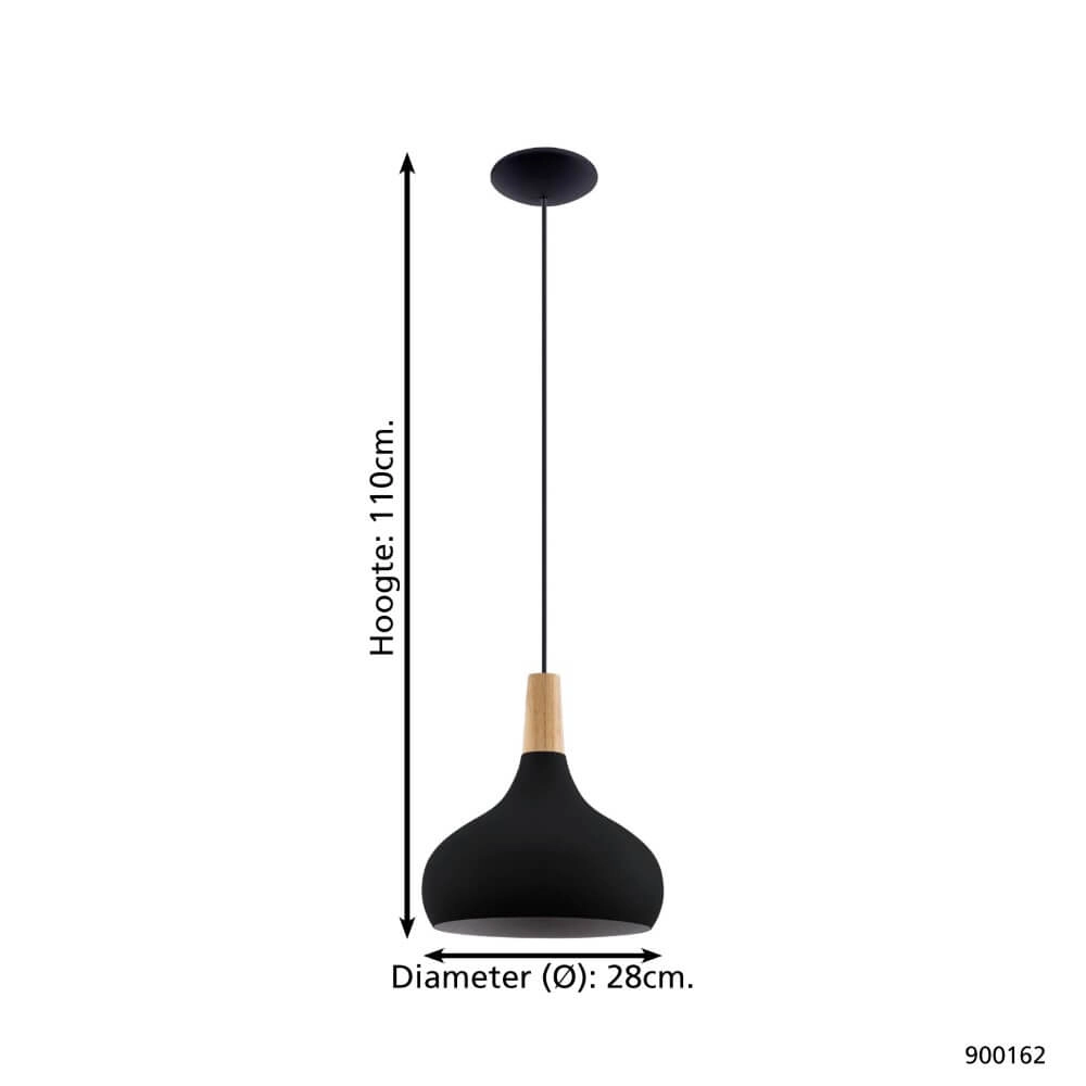 Schwarze Hängelampe Sabinar Ø 28cm mit Holz Eglo 9008606235780